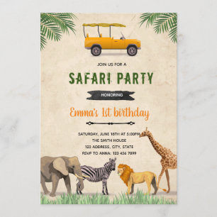 Safari jeep birthday theme invitation