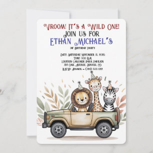 Safari Jeep Wild One First Birthday Invitation
