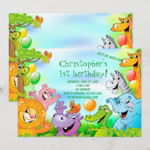 Safari jungle 1st birthday party invitation card