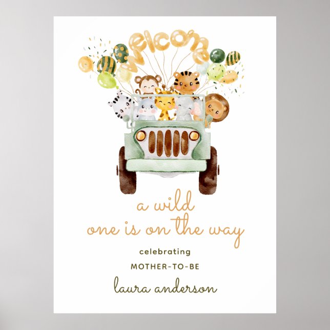 Safari Jungle - A Wild One Baby Shower Welcome Poster (Front)