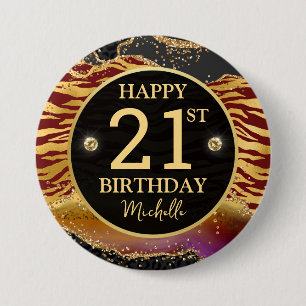 Safari Jungle Agate Gold Glitter 21st Birthday 7.5 Cm Round Badge