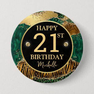 Safari Jungle Agate Gold Glitter 21st Birthday 7.5 Cm Round Badge