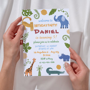 Safari Jungle Animal for Kids  Birthday Invitation