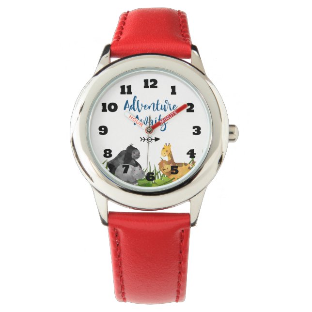 Safari Jungle Animal Illustration Adventure Awaits Watch (Front)