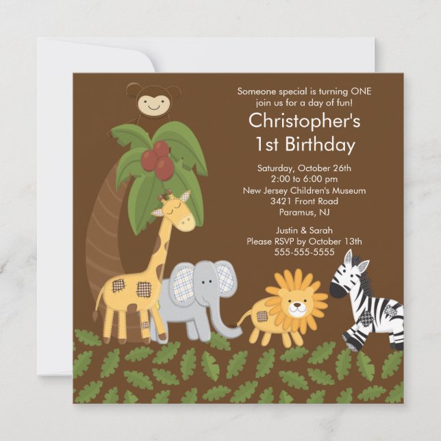 Safari Jungle Animal Kid Birthday Party Invitation (Front)