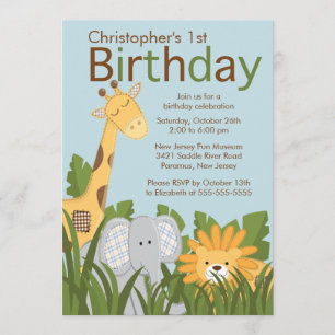 Safari Jungle Animal Kid Birthday Party Invitation