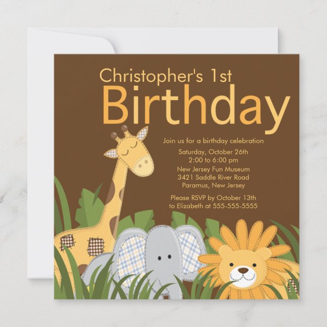 Safari Jungle Animal Kid Birthday Party Invitation (Front)