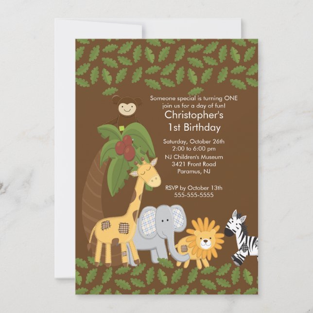 Safari Jungle Animal Kid Birthday Party Invitation (Front)