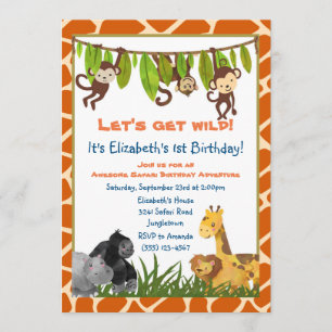 Safari Jungle Animal Theme Birthday Party Invite