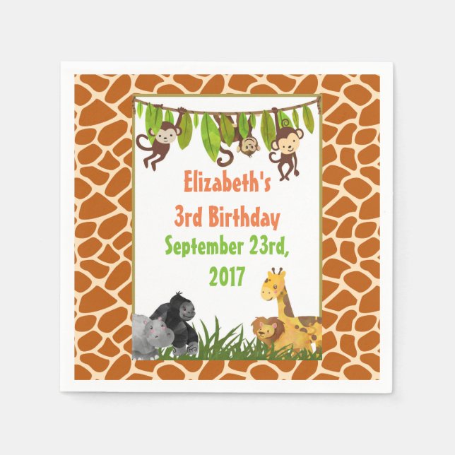 Safari Jungle Animal Theme Birthday Party Napkin (Front)