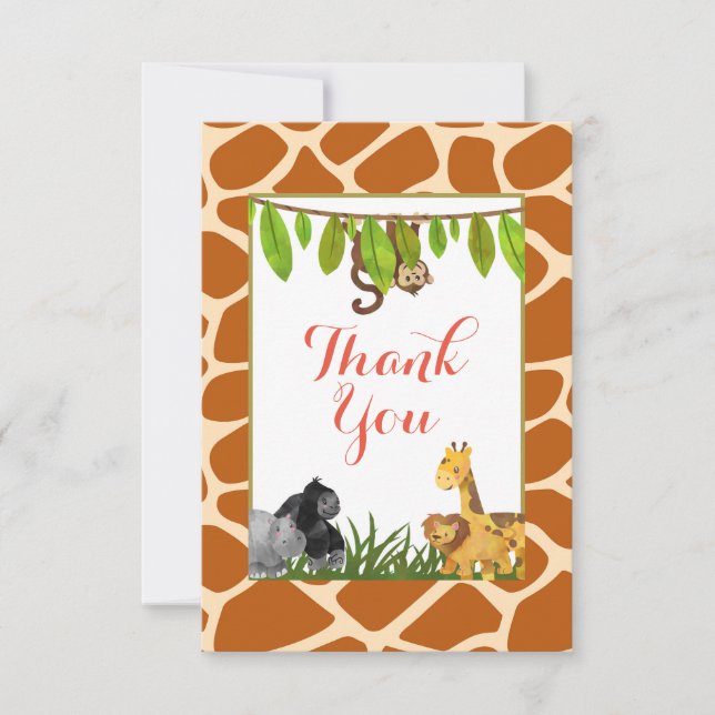 Safari Jungle Animal Theme Party Thank You Card (Front)