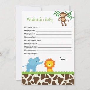 Safari Jungle Animal Wishes for Baby Advice Cards