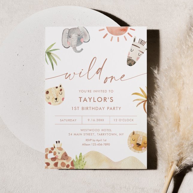 SAFARI Jungle Animals 1st Birthday Party Invitation (Creator Uploaded)