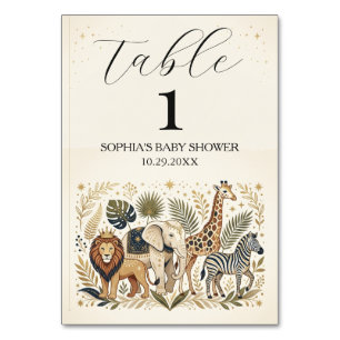 Safari Jungle Animals Animal Baby Shower Table Number