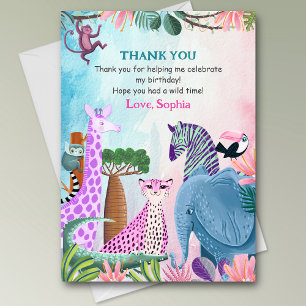 Safari jungle animals any age girl birthday thank you card