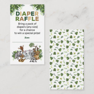 Safari Jungle Animals Baby Showe Diaper Raffle Enclosure Card