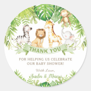 Safari Jungle Animals Baby Shower Boy Green Forest Classic Round Sticker