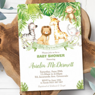 Safari Jungle Animals Baby Shower Boy Green Forest Invitation