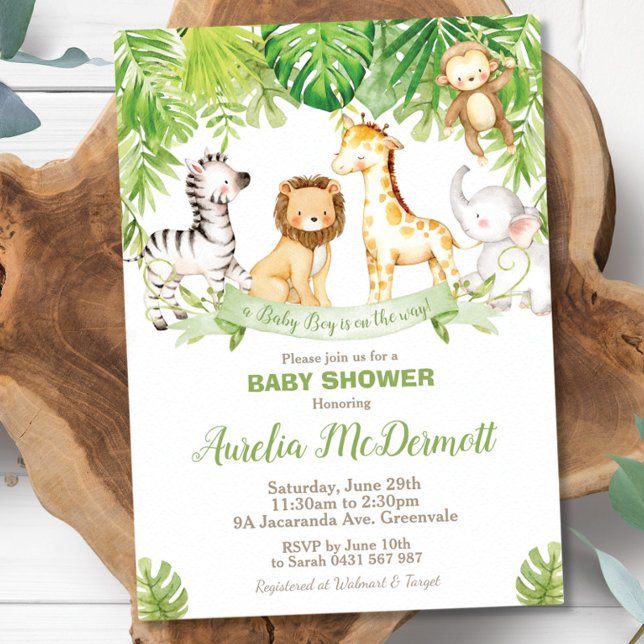 Safari Jungle Animals Baby Shower Boy Green Forest Invitation (Creator Uploaded)