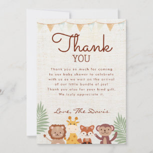 Safari Jungle Animals Baby Shower Boy Thank You Invitation
