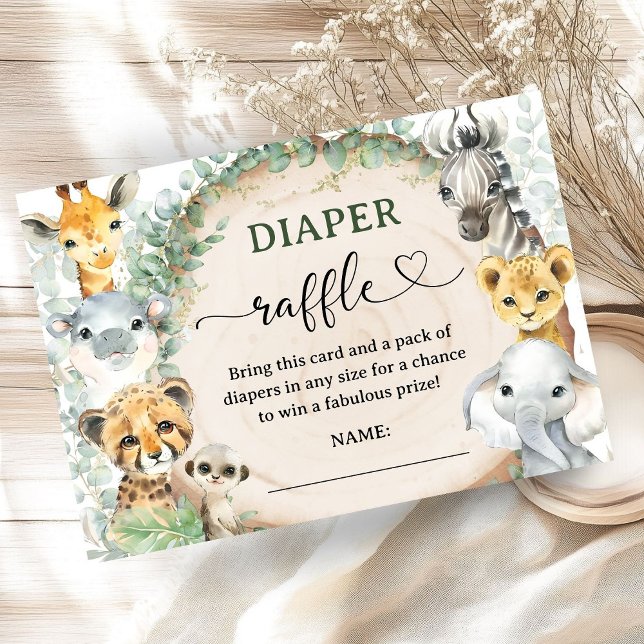 Safari Jungle Animals Baby Shower Diaper Raffle Enclosure Card (Creator Uploaded)