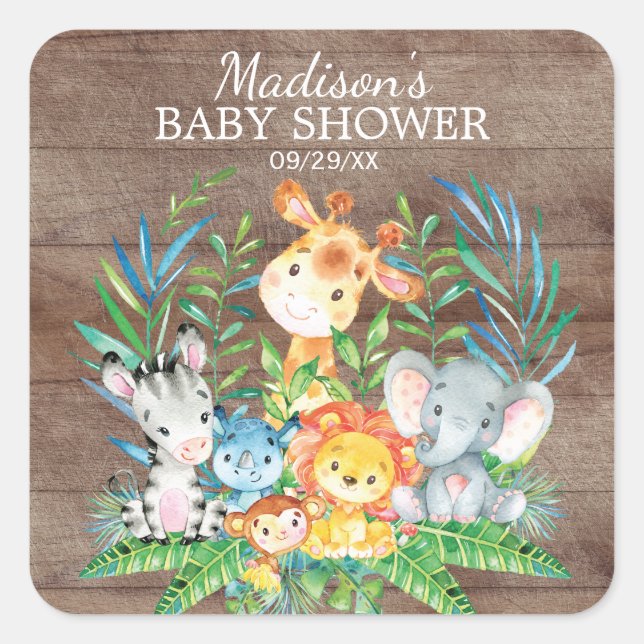 Safari Jungle Animals Baby Shower Favour Sticker (Front)