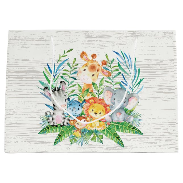 safari Jungle Animals Baby Shower Gift Bag (Front)