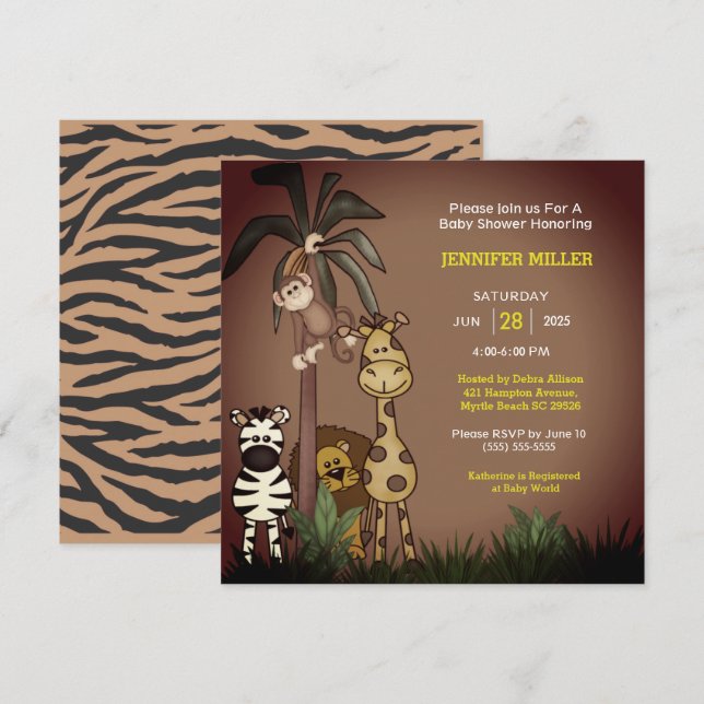 Safari Jungle Animals Baby Shower Invitation (Front/Back)