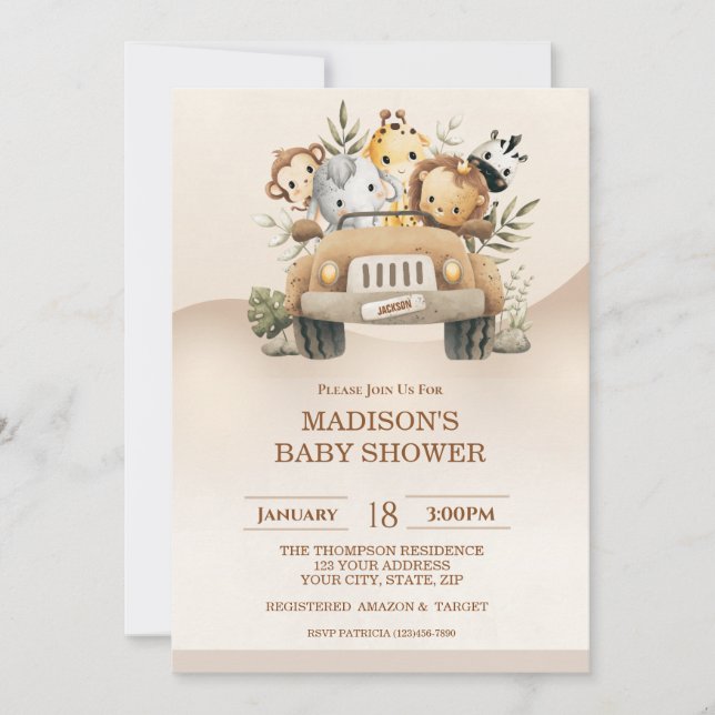   Safari Jungle Animals Baby Shower Invitation (Front)