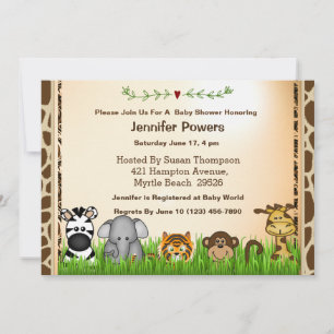 Safari Jungle Animals Baby Shower Invitation