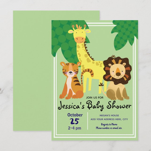 Safari Jungle Animals Baby Shower Invitation (Front/Back)