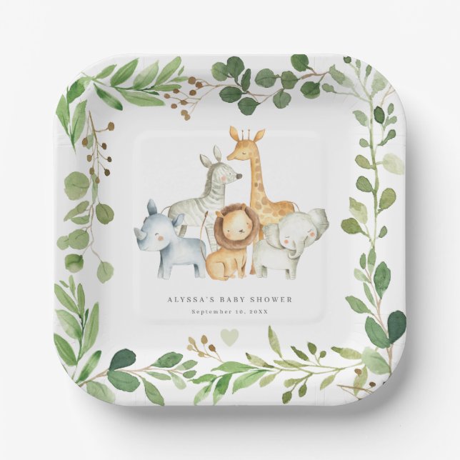 Safari Jungle Animals Baby Shower Paper Plates (Front)