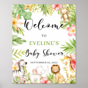 Safari Jungle Animals Baby Shower Welcome Sign