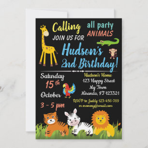 Safari Jungle animals birthday invitation