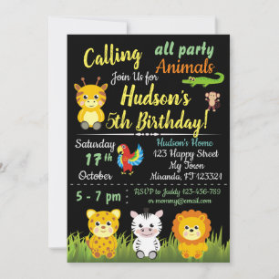 Safari Jungle animals birthday invitation