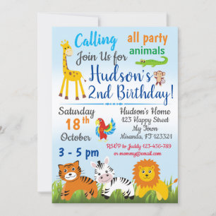 Safari Jungle animals birthday invitation