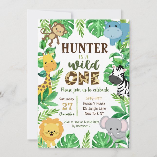 Safari Jungle Animals Birthday Invitations (Front)