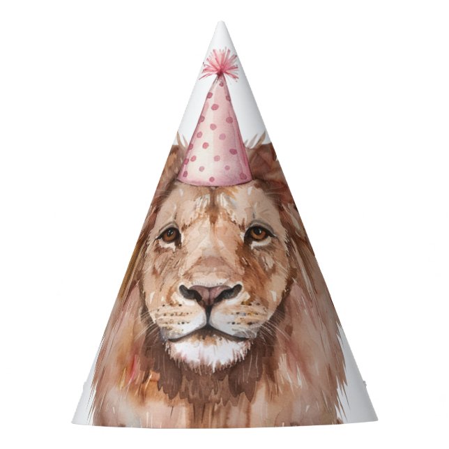 Safari Jungle Animals Birthday Party Lion  Party Hat (Front)