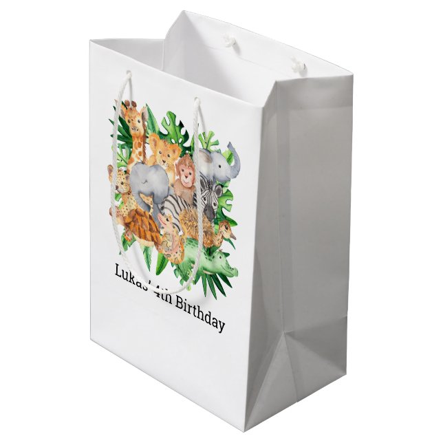 Safari Jungle Animals Birthday Party Thank You Medium Gift Bag (Back Angled)