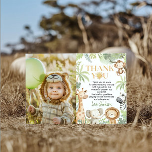 Safari Jungle Animals Birthday Photo Thank You Card