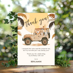 Safari Jungle Animals Birthday Thank You Card