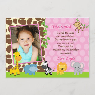 Safari Jungle Animals Birthday Thank You Note Card
