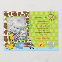 Safari Jungle Animals Birthday Thank You Note Card