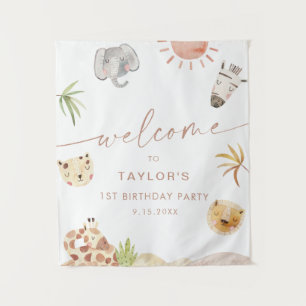 SAFARI Jungle Animals Birthday Welcome Tapestry