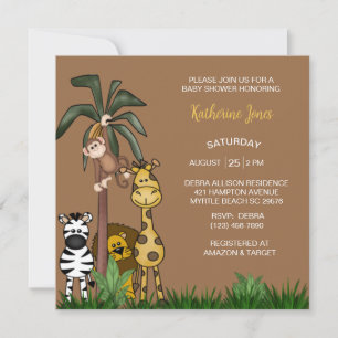 Safari Jungle Animals Boy Baby Shower Invitation