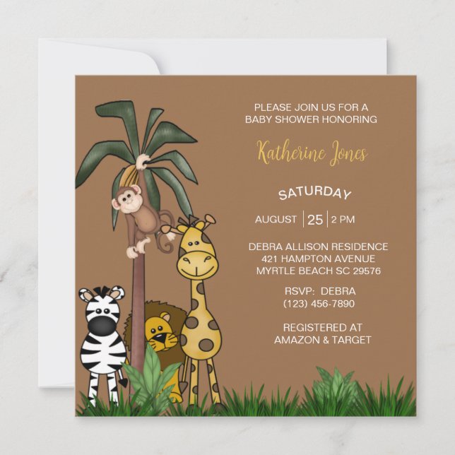 Safari Jungle Animals Boy Baby Shower Invitation (Front)