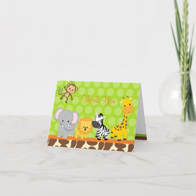 Safari Jungle Animals Folded Thank You Note Cards (Front)