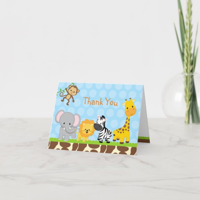 Safari Jungle Animals Folded Thank You Note Cards (Front)