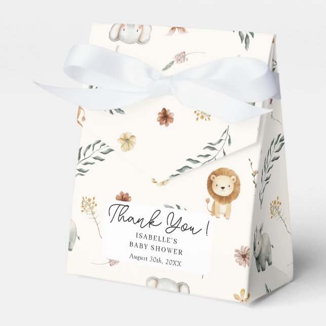 Safari Jungle Animals Gender Neutral Baby Shower Favour Box (Front Side)