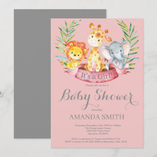 Safari Jungle Animals Girl Baby Shower Invitation